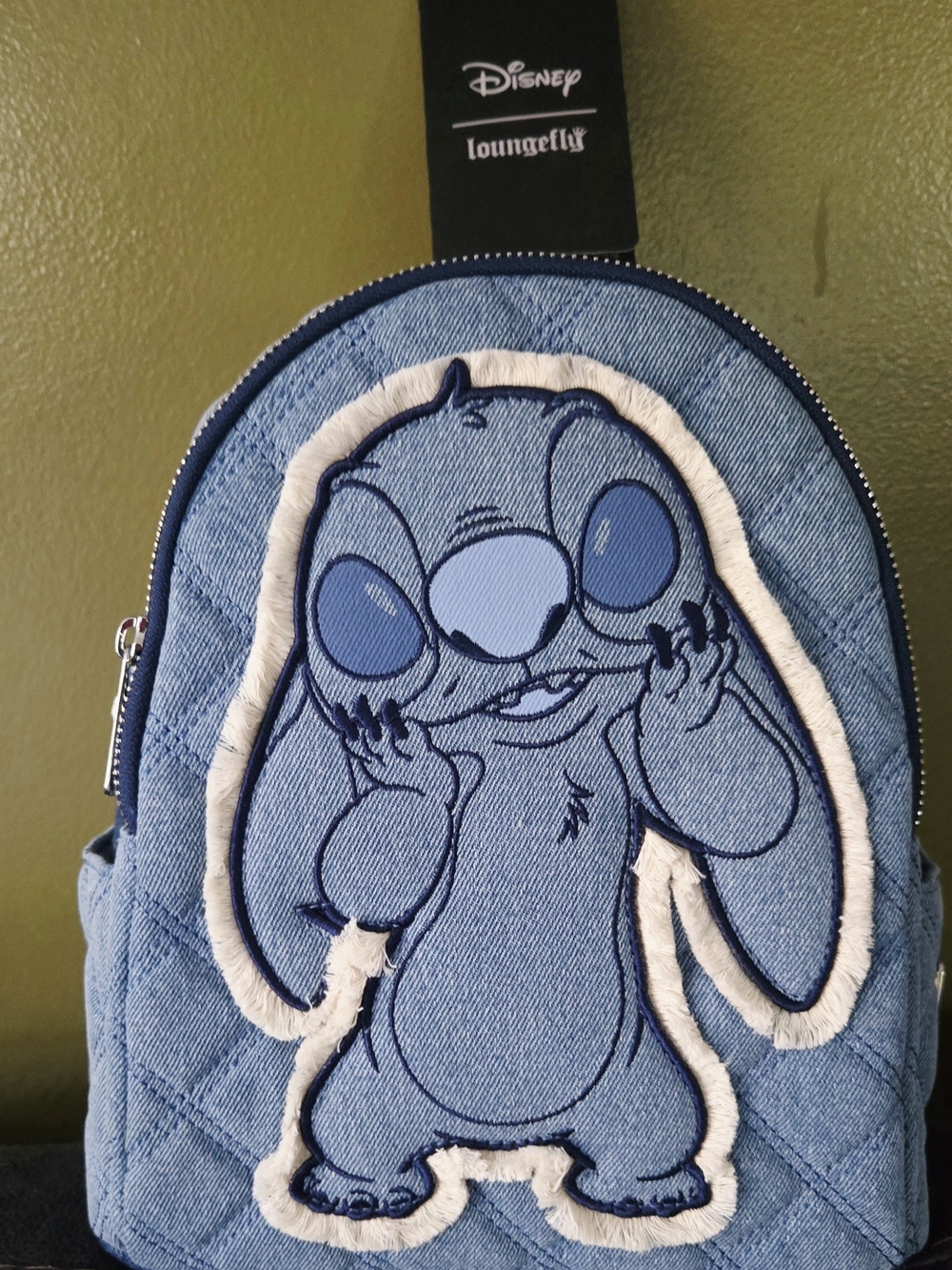 Loungefly Denim Mini Backpack - Light Blue with Navy Plaque